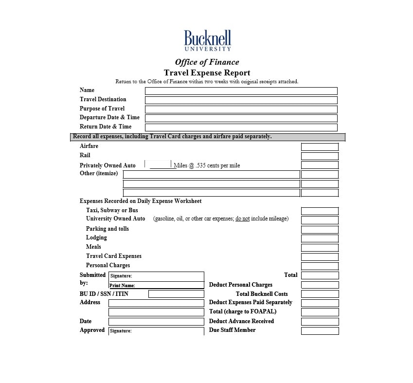 Travel Expense Report Template Travel Expense Report Template