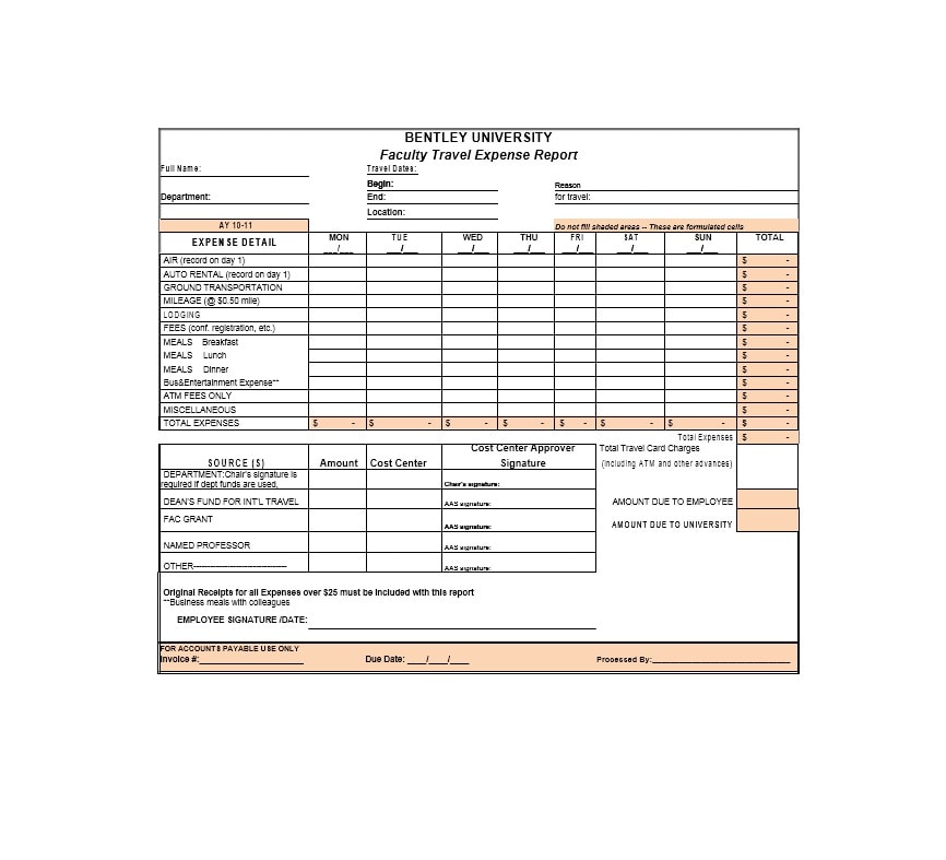 Travel Expense Report Template Travel Expense Report Template