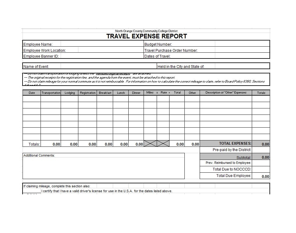 Travel Expense Report Template Travel Expense Report Template