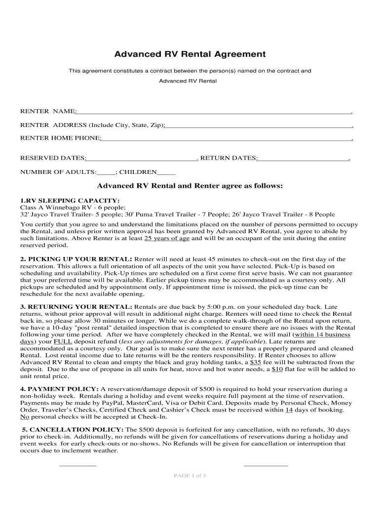 Travel Trailer Rental Agreement Template Example Travel Trailer Rental Agreement Template Example