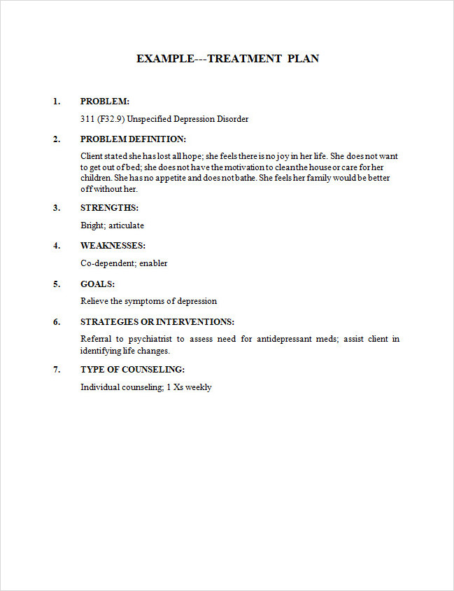 Treatment Plan Template Treatment Plan Template