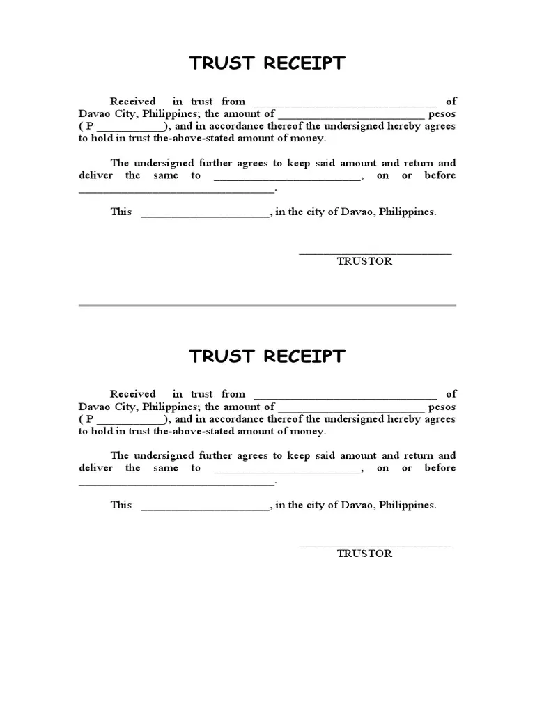 Trust Receipt Template Example Trust Receipt Template Example