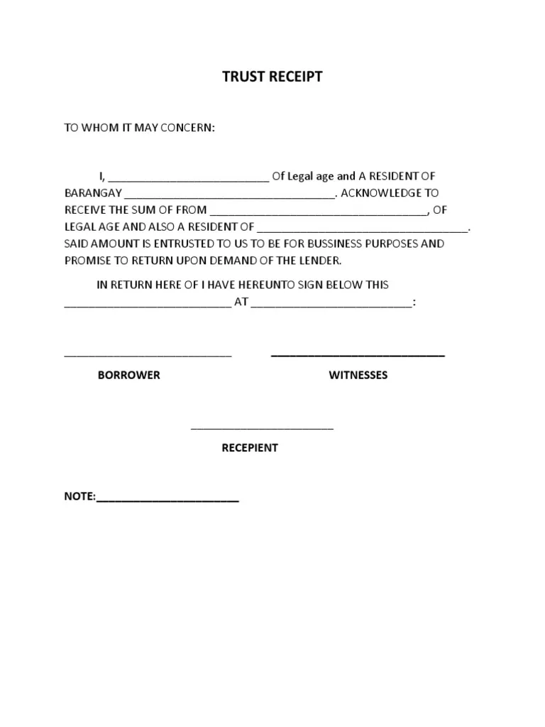 Trust Receipt Template Sample Trust Receipt Template Sample