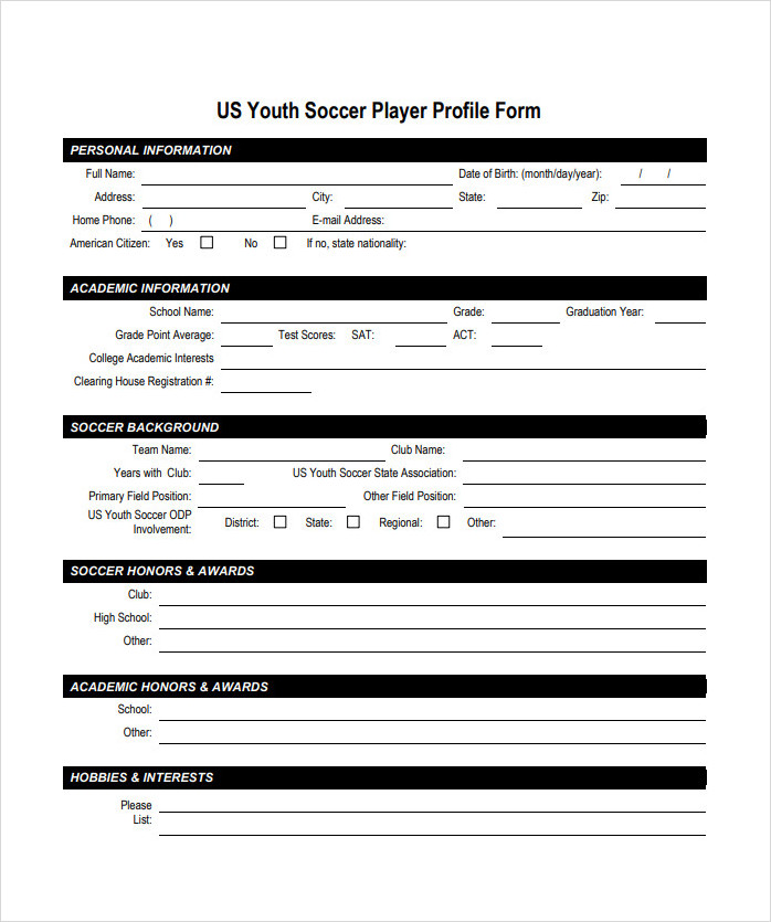 US Youth Soccer Player Profile Form US Youth Soccer Player Profile Form
