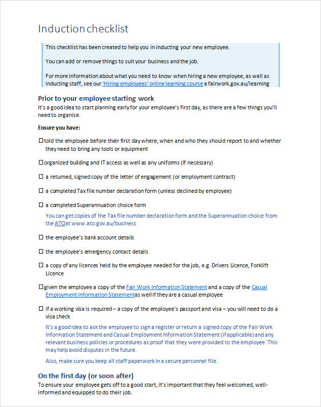Uniforms Induction Checklist Template Word Uniforms Induction Checklist Template Word