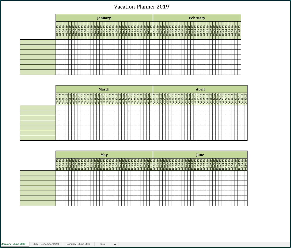 Vacation Schedule Template Sample
