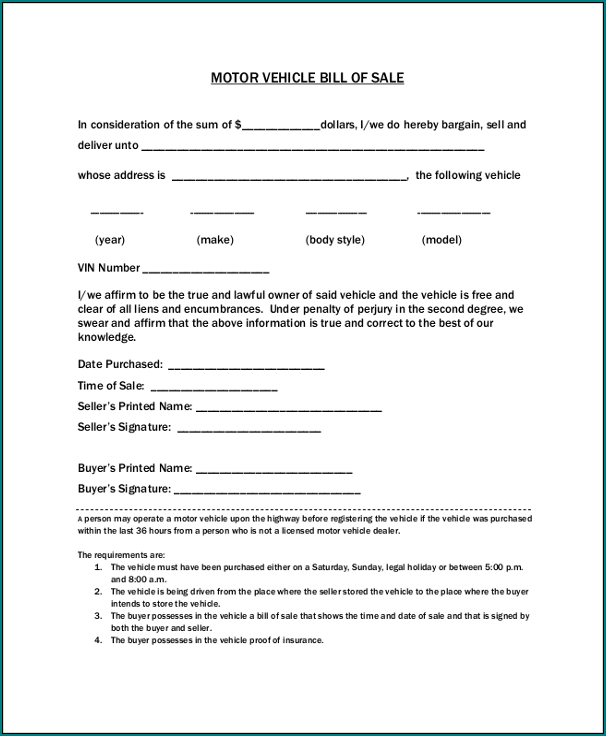 Vehicle Bill Of Sale Template Word Example
