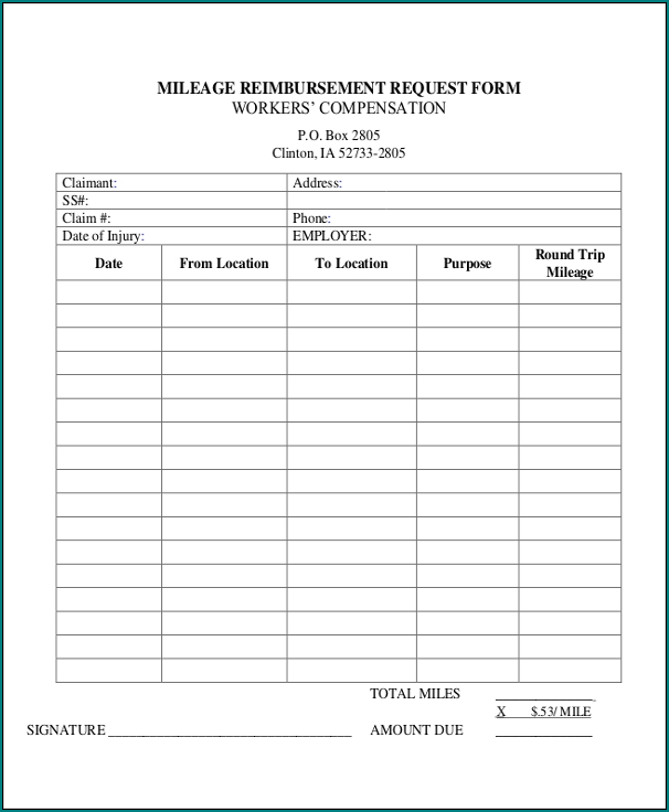 Vehicle Mileage Log With Reimbursement Form Example