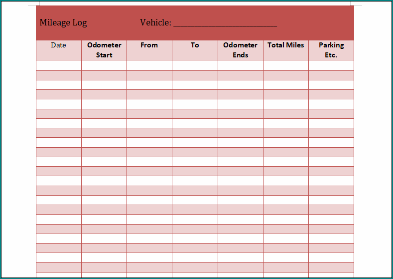 Vehicle Mileage Log With Reimbursement Form