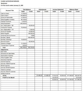 Vehicle Repair Record Worksheet Template Sample