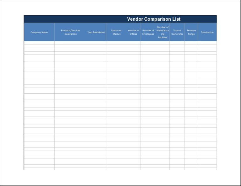 Vendor Comparison List Template Example Vendor Comparison List Template Example