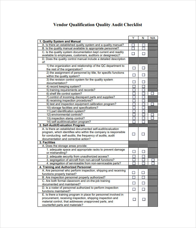 Vendor Qualification Quality Audit Checklist Template Vendor Qualification Quality Audit Checklist Template