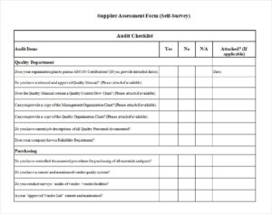 Vendor Supplier Assessment Audit Checklist Form Template