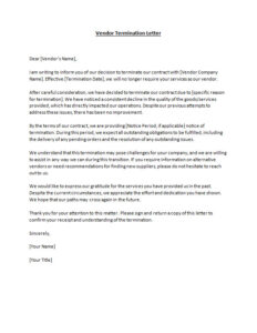 Vendor Termination Letter Template