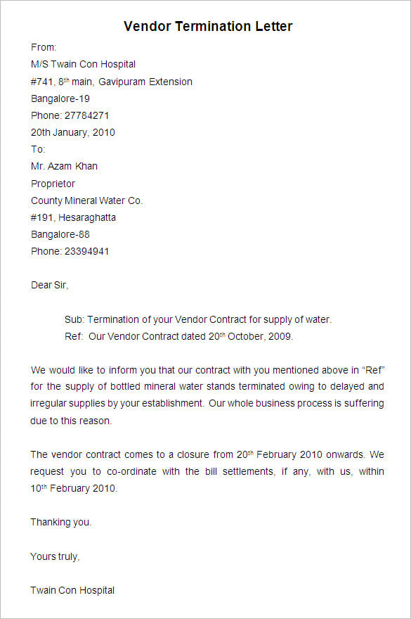 Vendor Termination Letter Template Example Vendor Termination Letter Template Example