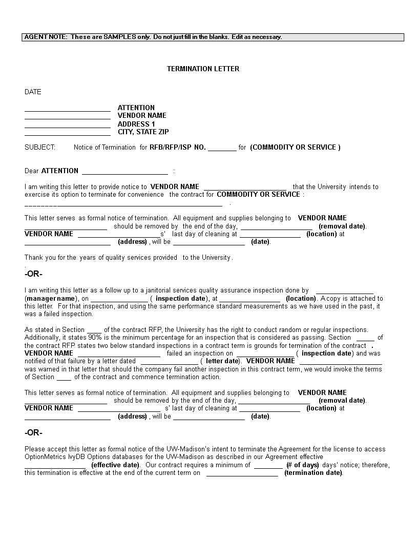 Vendor Termination Letter Template Sample Vendor Termination Letter Template Sample