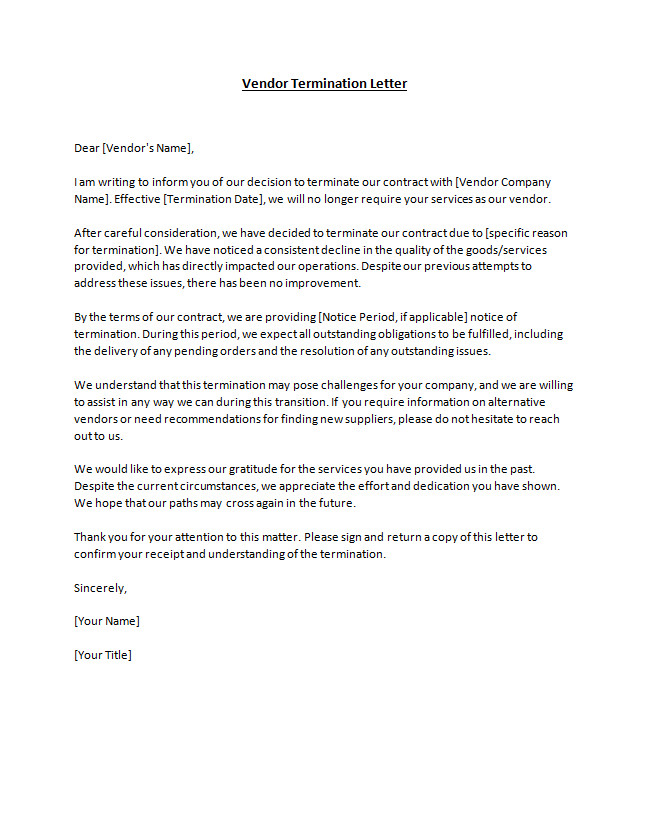 Vendor Termination Letter Template Vendor Termination Letter Template