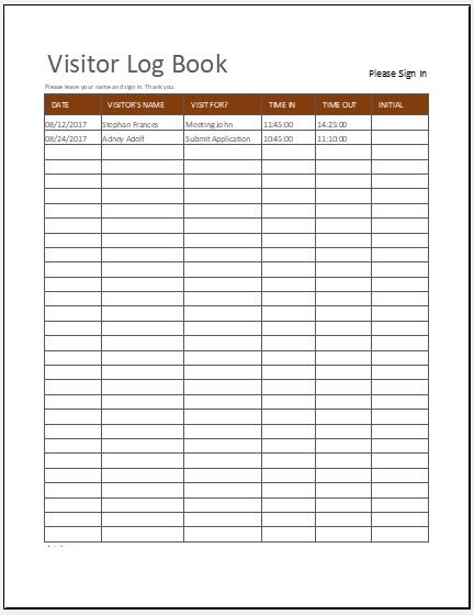 Visitor Register Book Template Example Visitor Register Book Template Example