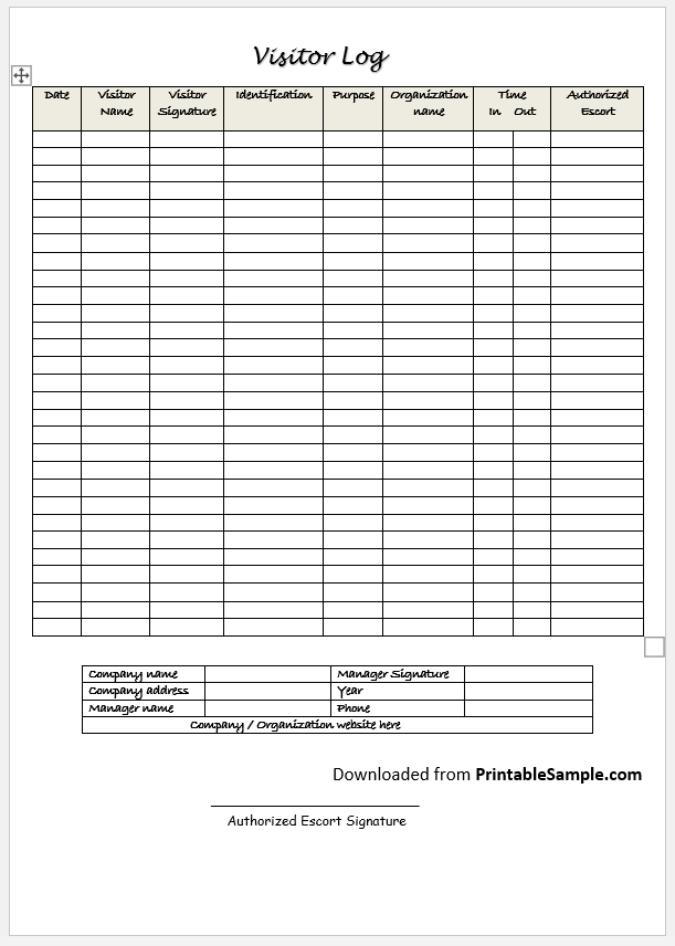 Visitor Register Book Template Sample Visitor Register Book Template Sample