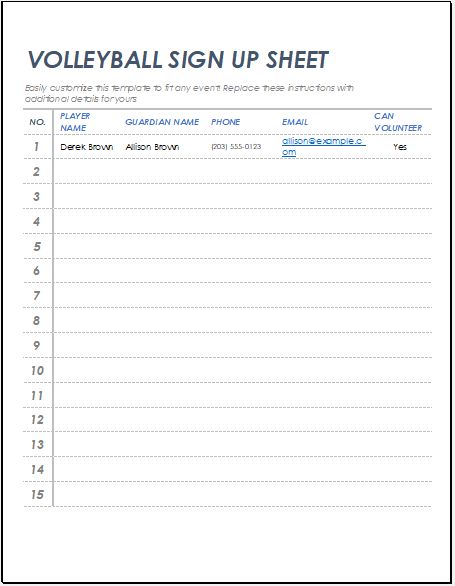 Volleyball Signup Sheet Template Example Volleyball Signup Sheet Template Example