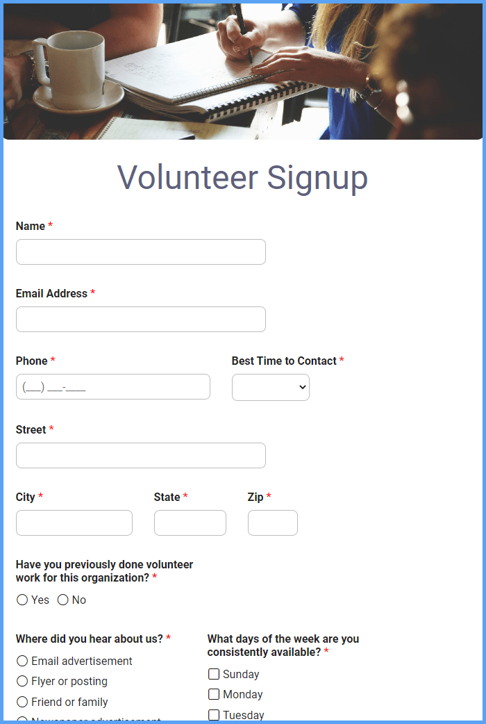 Volunteer Registration Form Example Volunteer Registration Form Example