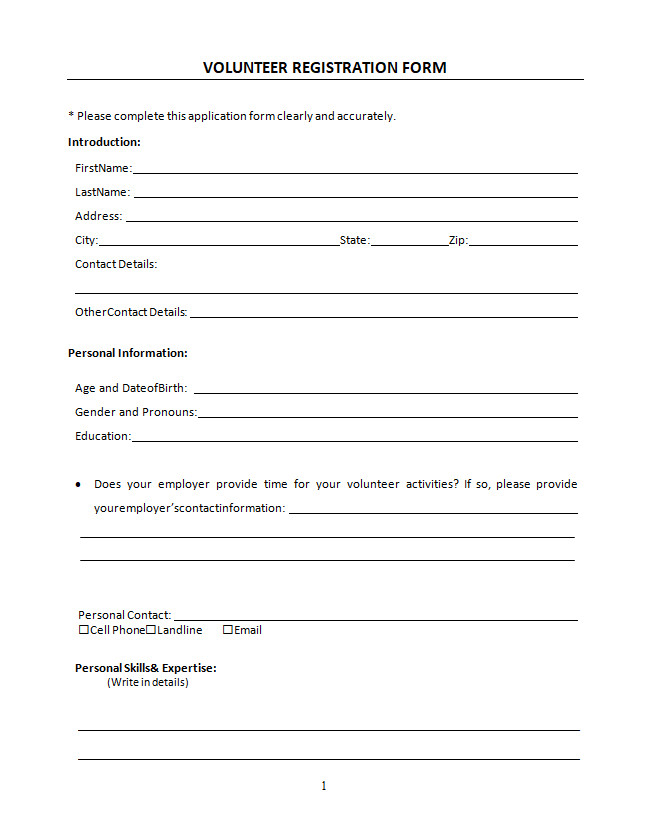 Volunteer Registration Form Volunteer Registration Form