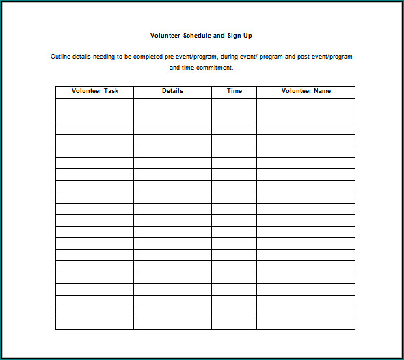 Volunteer Schedule Template Example