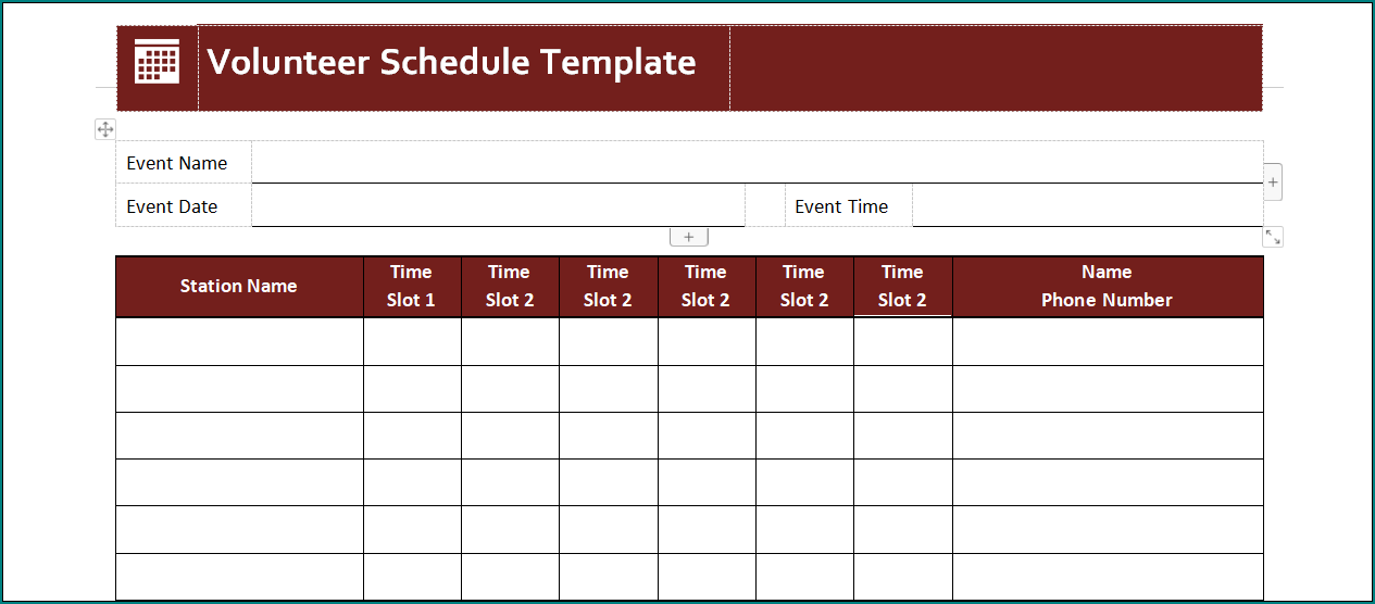 Volunteer Schedule Template