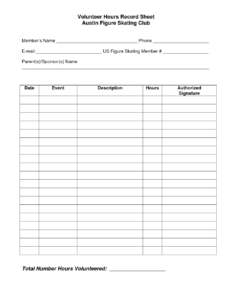 Volunteer Work Hour Schedule Worksheet Template Sample