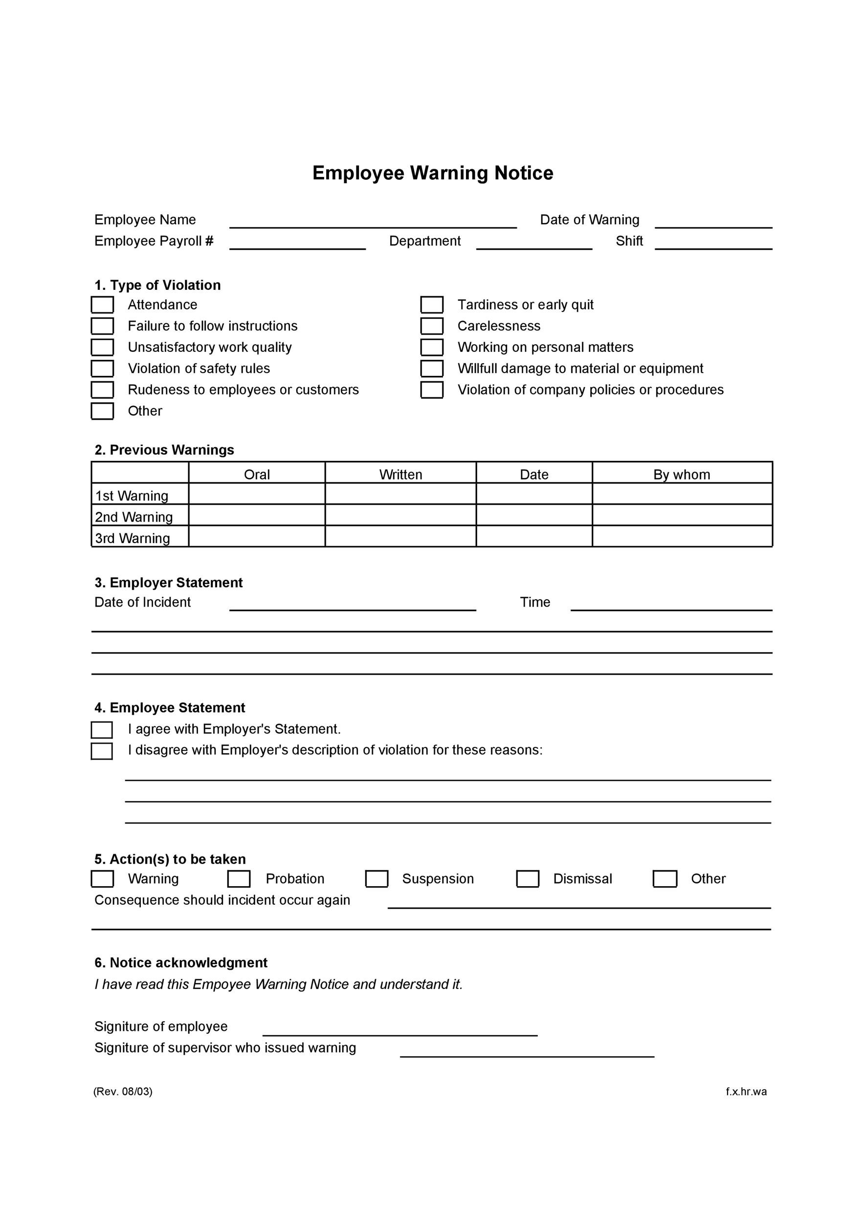 Warning Notices Template For Employees Example Warning Notices Template For Employees Example
