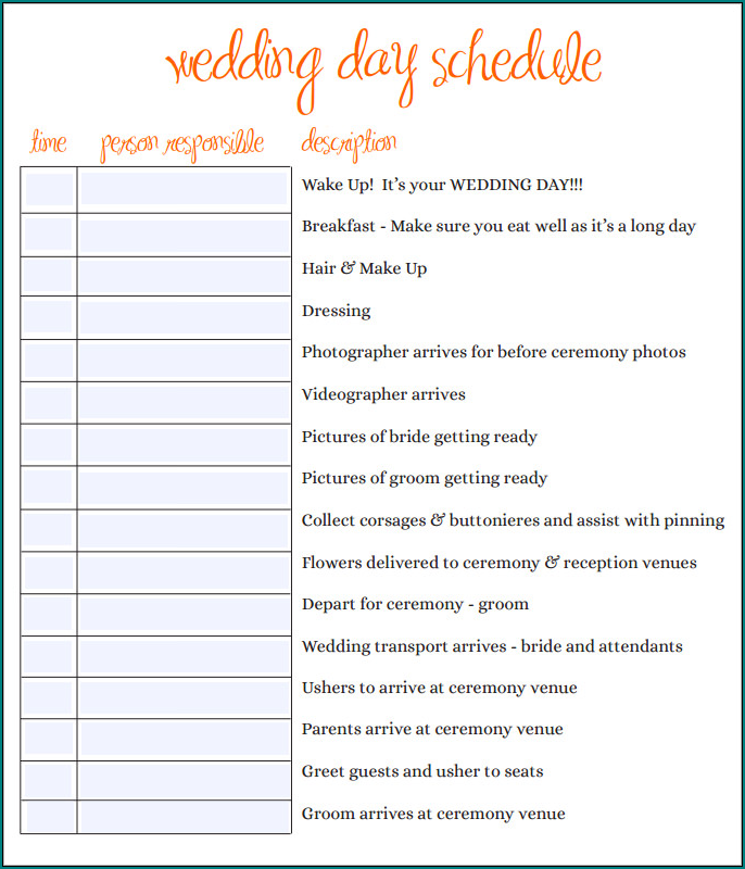 Wedding Day Schedule Template Example