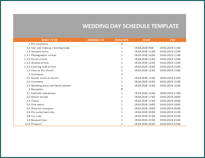 Wedding Day Schedule Template