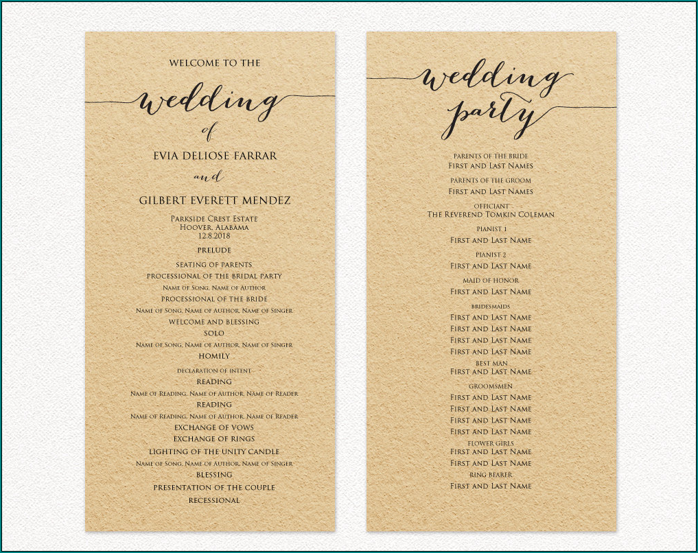 Wedding Program Fan Template Example