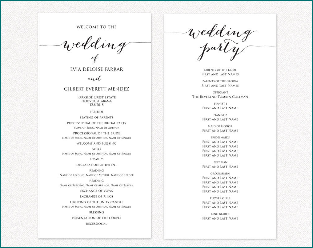 Wedding Program Template Example