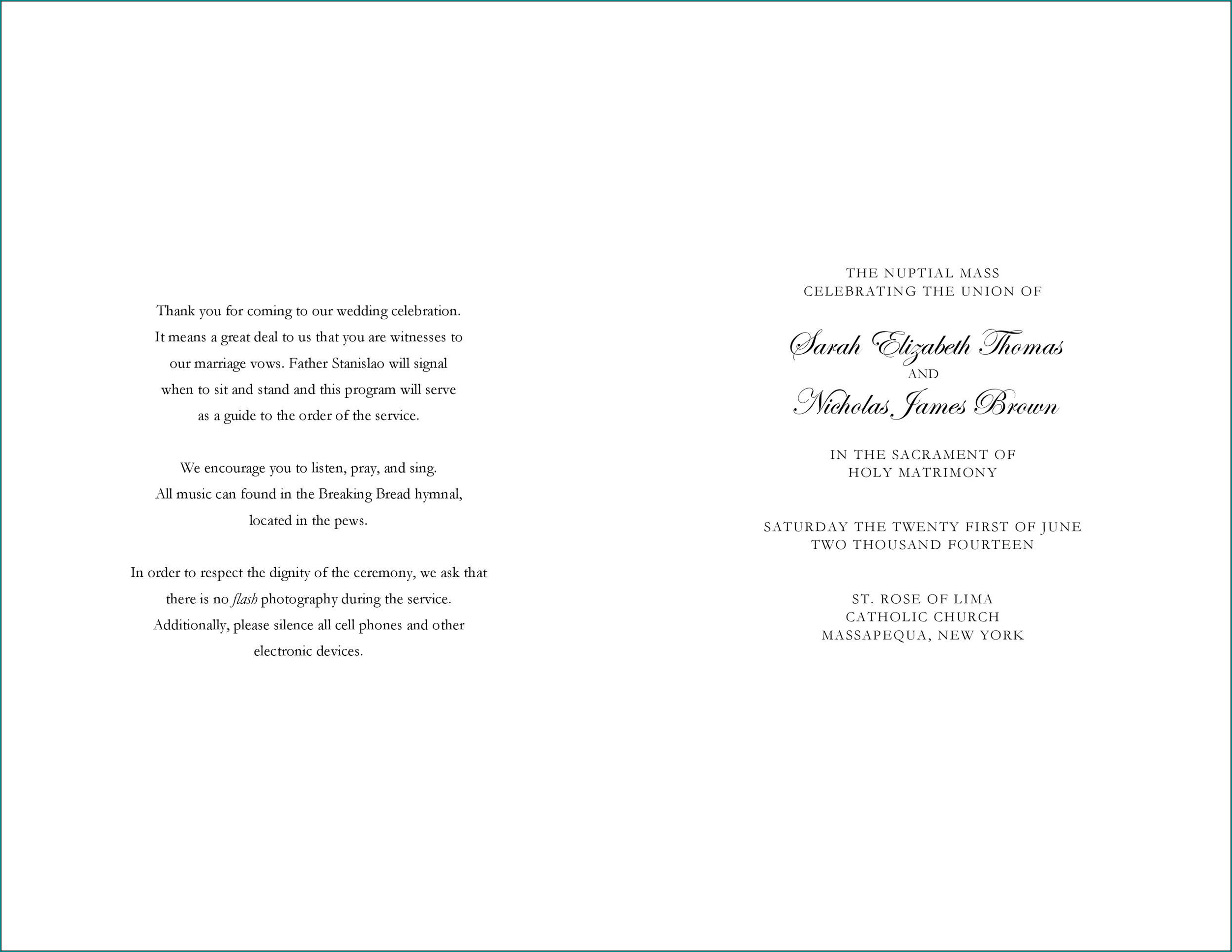 Wedding Program Template Word Example
