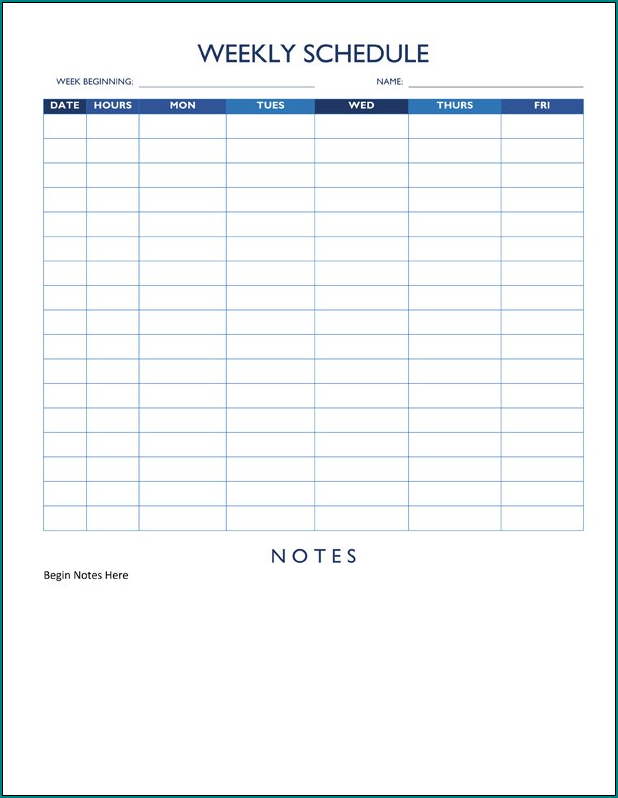 Week Schedule Template Example