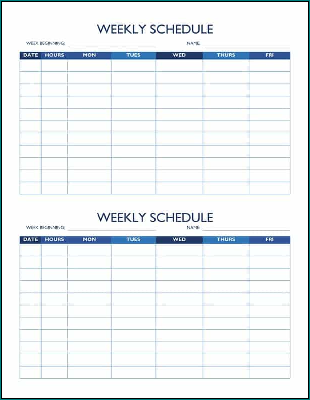 Week Schedule Template Sample