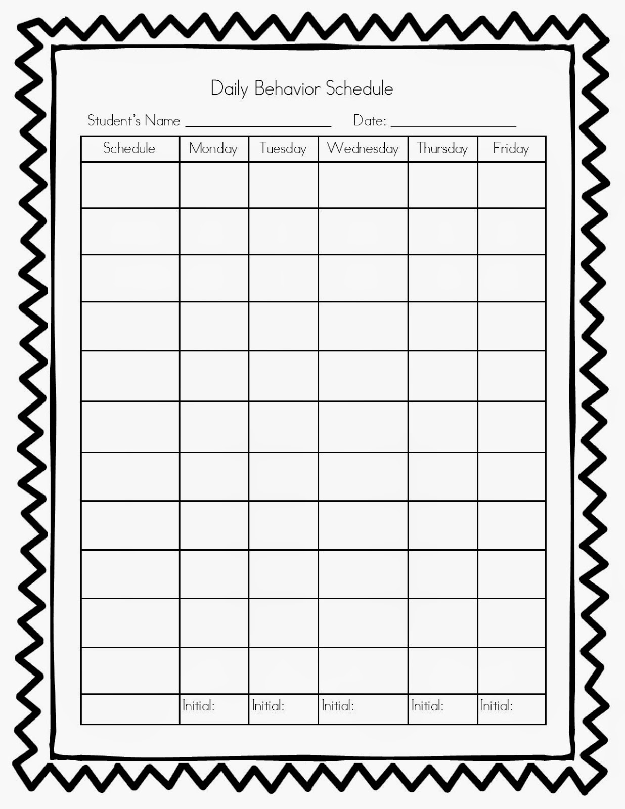 Weekly Behavior Chart Template Example Weekly Behavior Chart Template Example