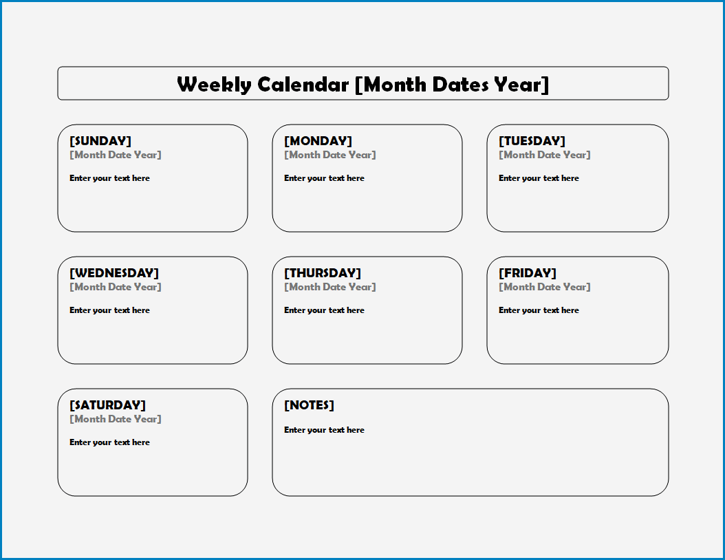 Weekly Calendar Template Weekly Calendar Template