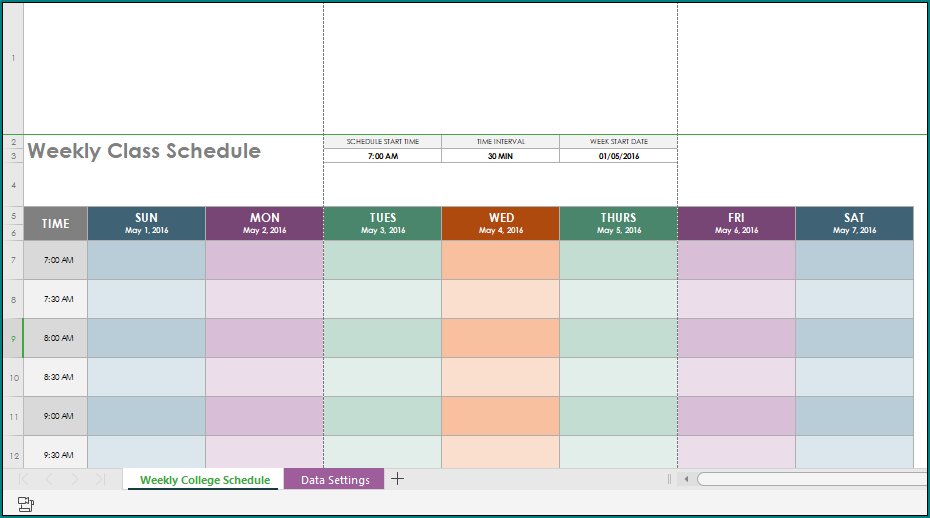Weekly Class Schedule Template