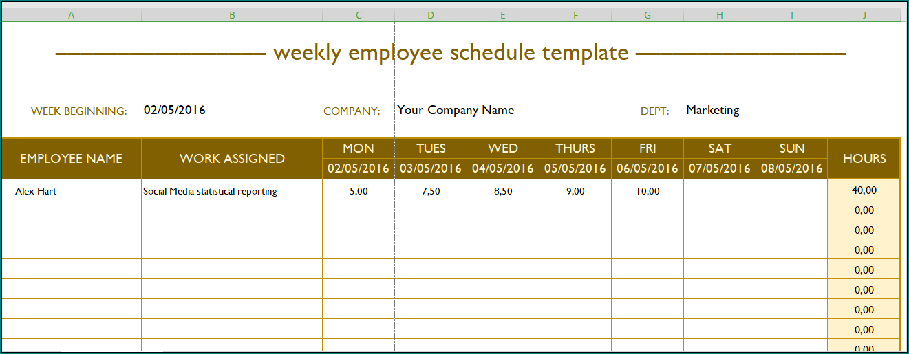 Weekly Employee Schedule Template