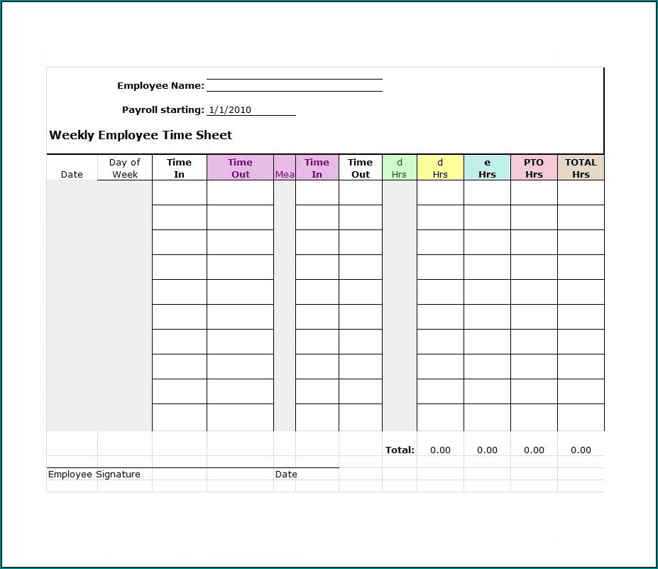 Weekly Employee Timesheet Template Sample