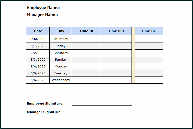 Weekly Employee Timesheet Template
