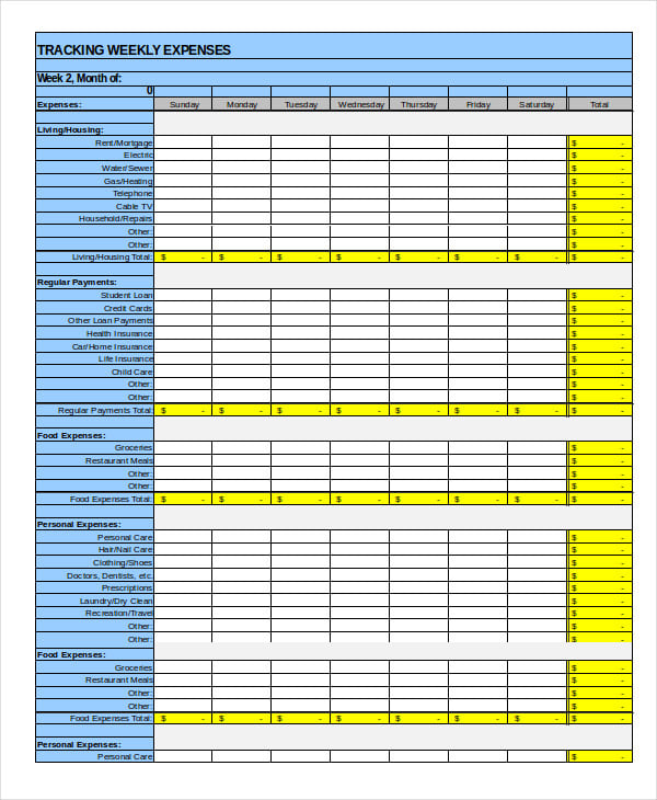 Weekly Expense Report Template Sample Weekly Expense Report Template Sample