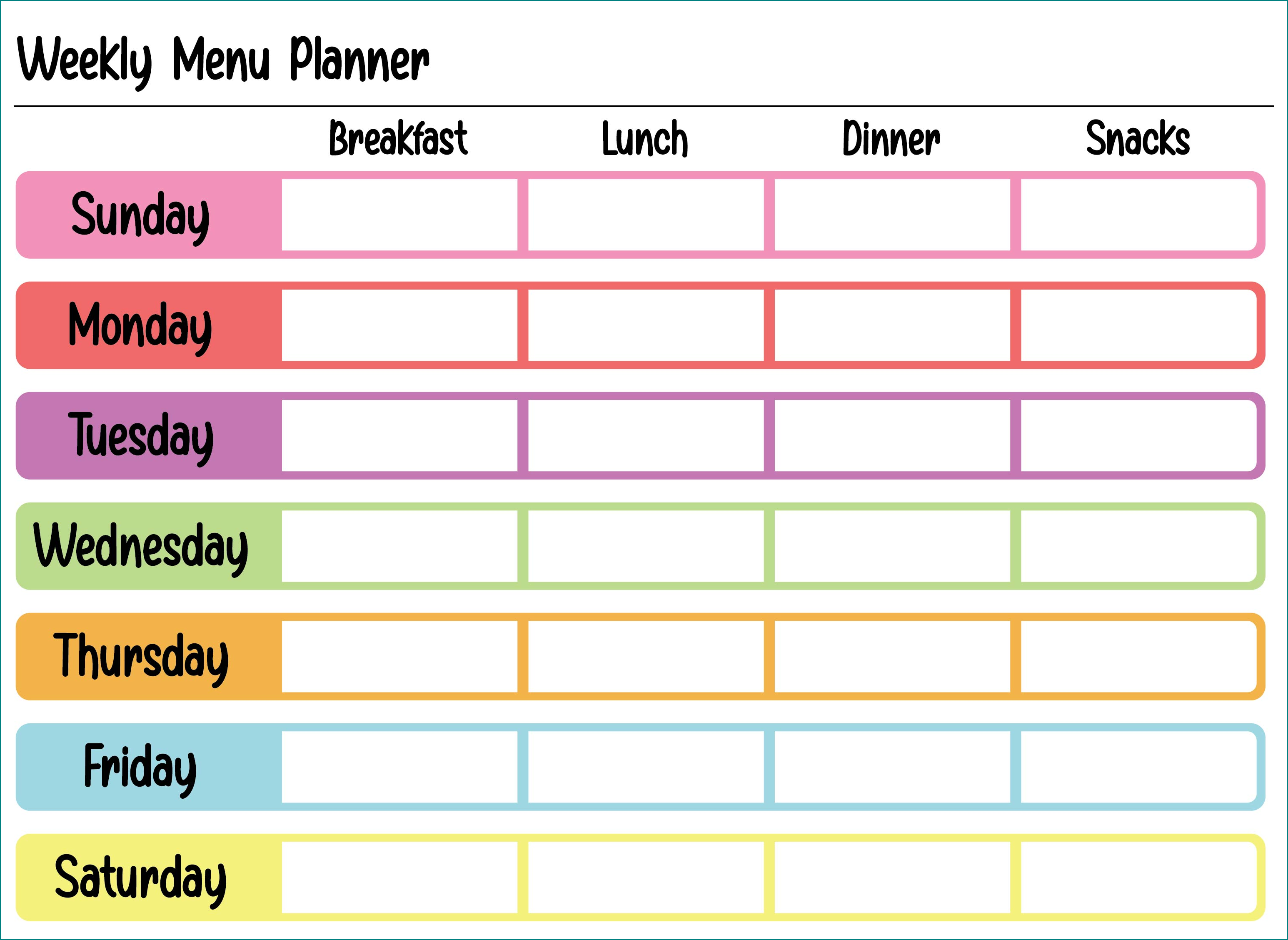 Weekly Menu Planner Template Sample