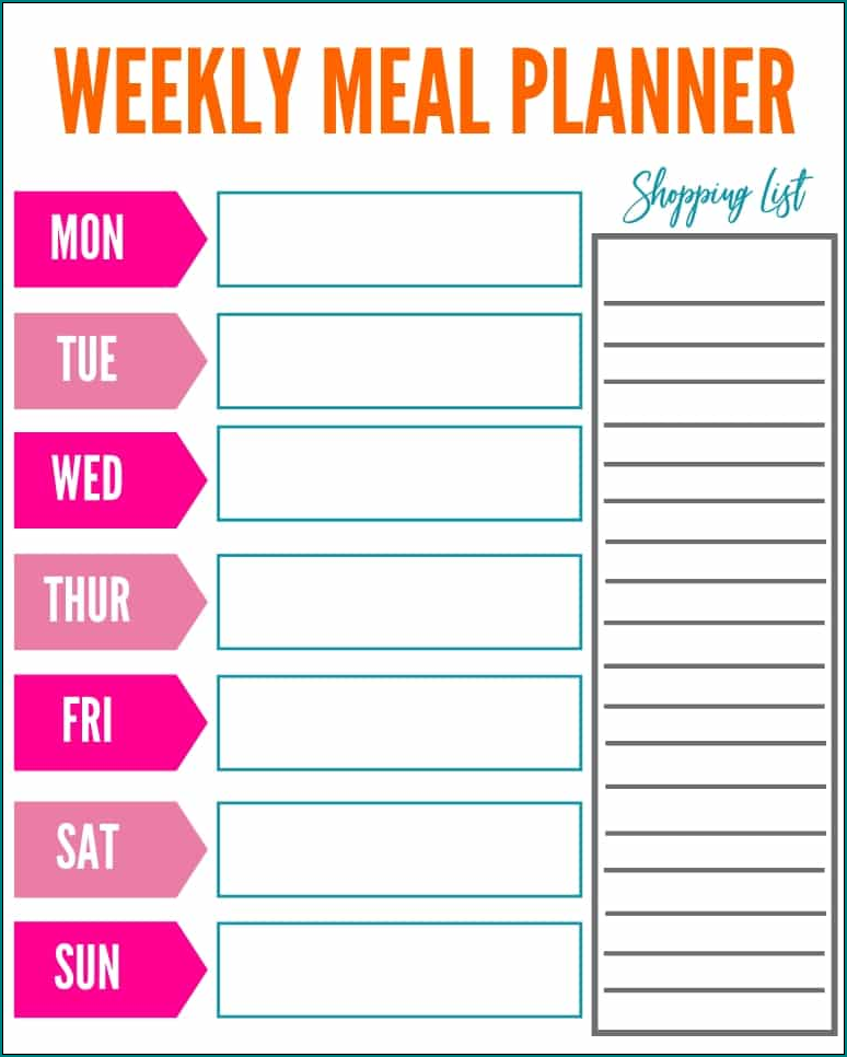 Weekly Menu Template Example