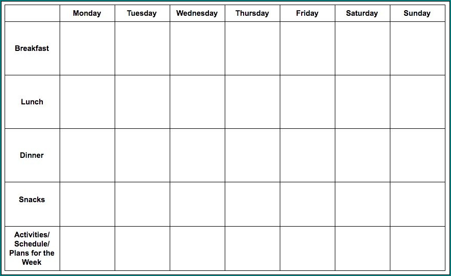Weekly Menu Template Sample