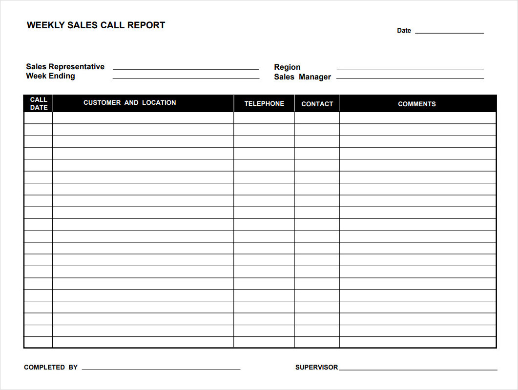 Weekly Sales Call Report Template Weekly Sales Call Report Template