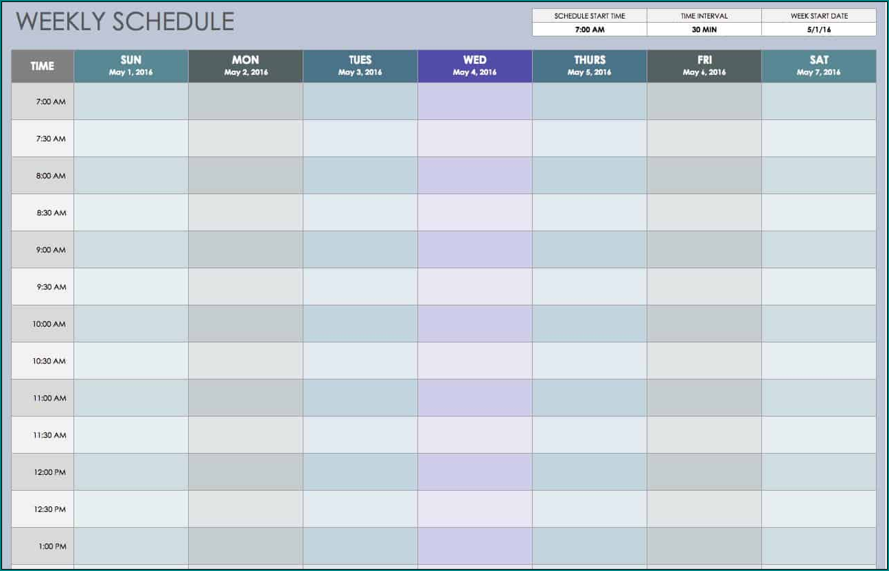 Weekly Schedule Template Excel Example