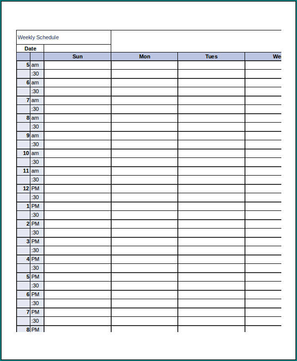 Weekly Schedule Template Sample